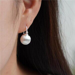 Silver Round Pearl Drop Earrings | Platinum Plated Leverback | Elegant Jewelry